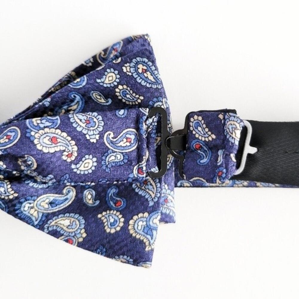 NEW Eton Bow Tie Italian Silk Paisley Pattern Blue Red Tan White Mens - Picture 8 of 9